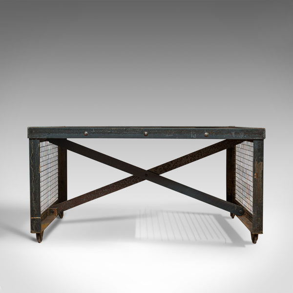 Vintage Industrial Coffee Table, English, Steel, Oak, Late 20th Century - London Fine Antiques