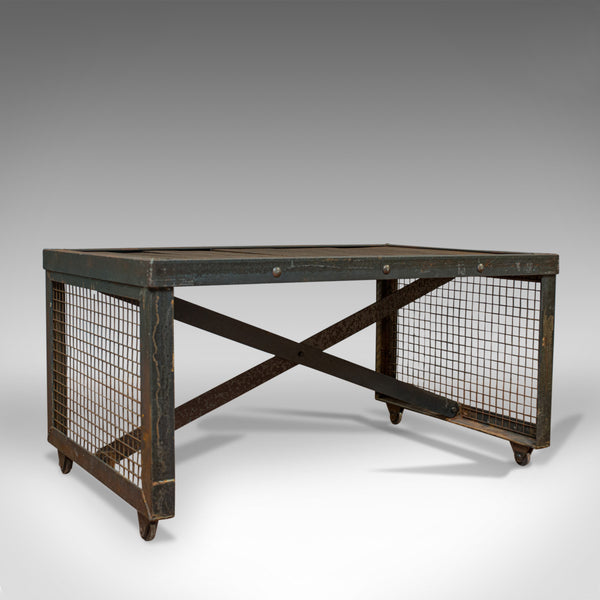 Vintage Industrial Coffee Table, English, Steel, Oak, Late 20th Century - London Fine Antiques
