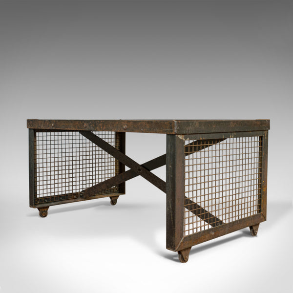 Vintage Industrial Coffee Table, English, Steel, Oak, Late 20th Century - London Fine Antiques