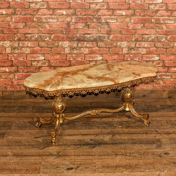 Mid Century Gilt Metal & Marble Coffee Table - London Fine Antiques