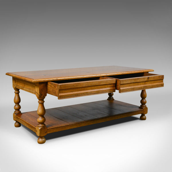 Vintage Oak Coffee Table, English, Drawers, Late 20th Century - London Fine Antiques