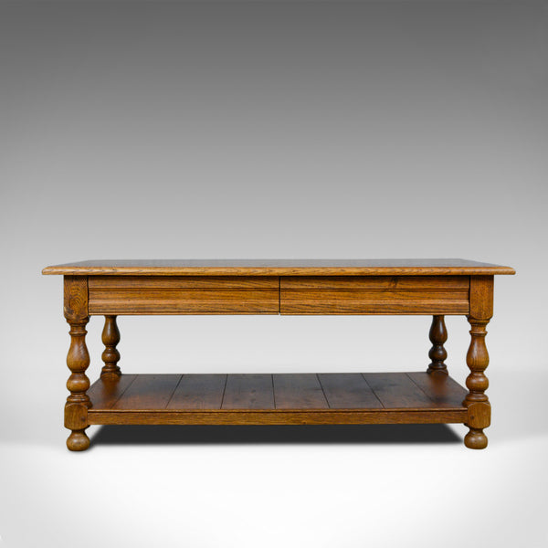 Vintage Oak Coffee Table, English, Drawers, Late 20th Century - London Fine Antiques