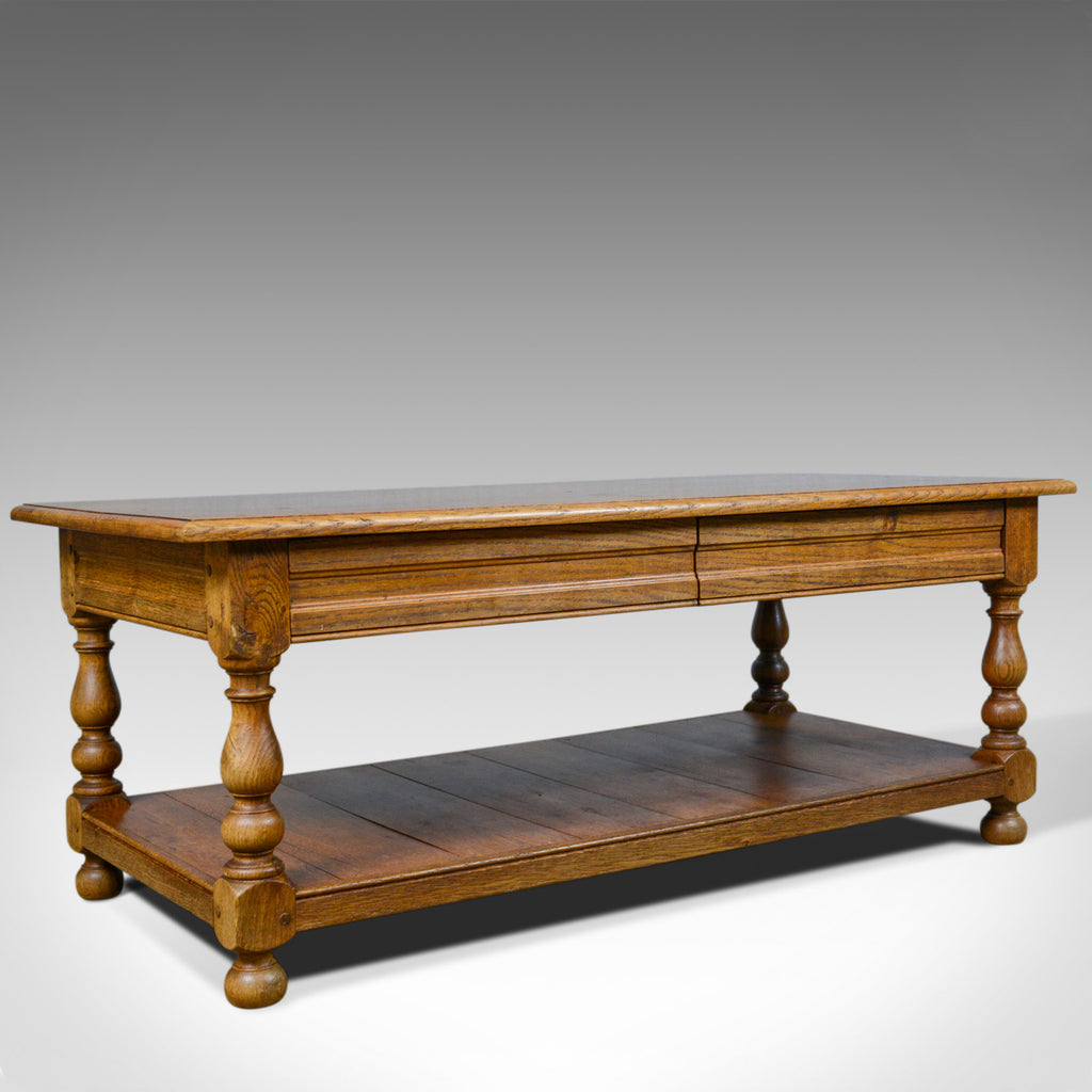 Vintage Oak Coffee Table, English, Drawers, Late 20th Century - London Fine Antiques