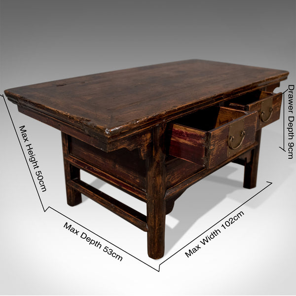 Vintage Oriental Coffee Table, Mid 20th Century, Pine, Low with Drawers - London Fine Antiques
