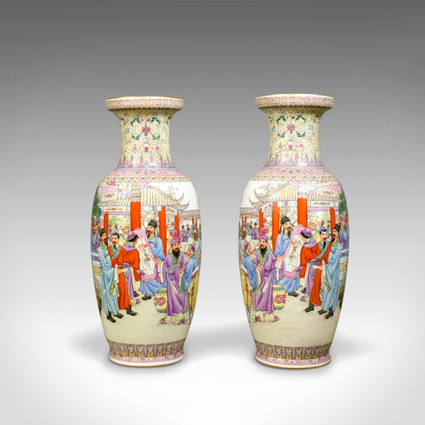 Vintage Pair of Chinese Baluster Vases, Ceramic Pots, Late 20th Century - London Fine Antiques