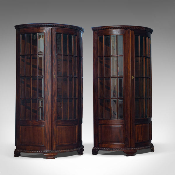 Vintage Pair of Demi-Lune Display Cabinets, Mahogany, Bow-Front, Glazed, C20th - London Fine Antiques