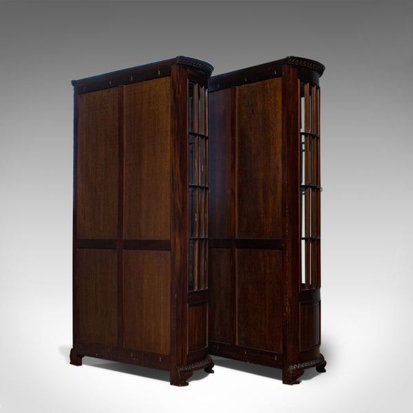 Vintage Pair of Demi-Lune Display Cabinets, Mahogany, Bow-Front, Glazed, C20th - London Fine Antiques