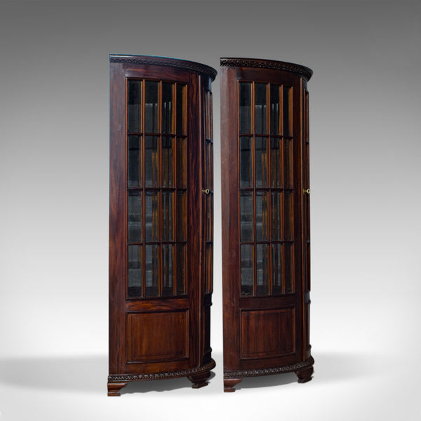 Vintage Pair of Demi-Lune Display Cabinets, Mahogany, Bow-Front, Glazed, C20th - London Fine Antiques