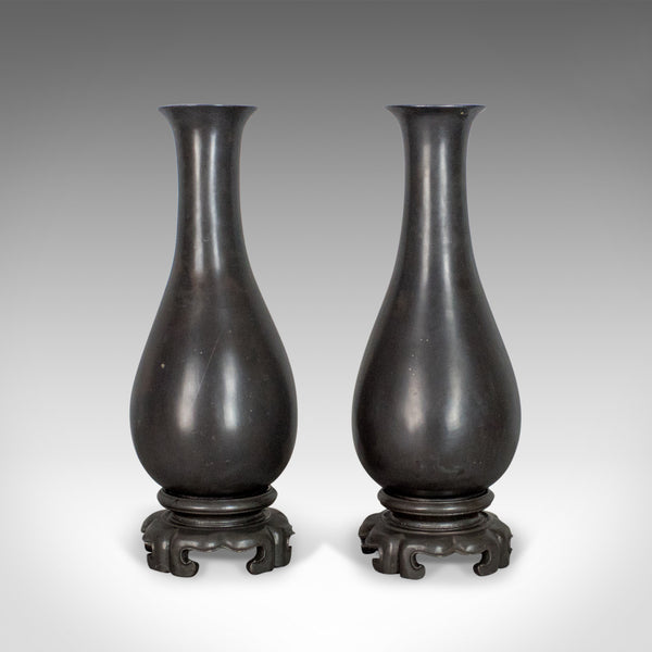 Vintage Pair of Lacquerware Vases, Chinese, 'Bodiless', Stem, Silver on Black - London Fine Antiques