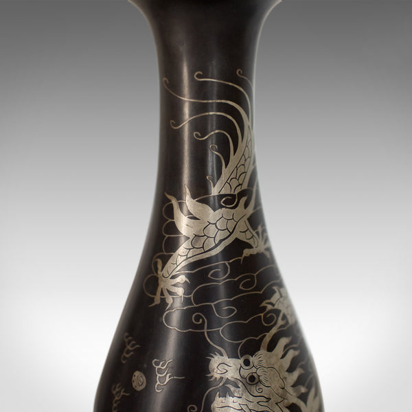 Vintage Pair of Lacquerware Vases, Chinese, 'Bodiless', Stem, Silver on Black - London Fine Antiques