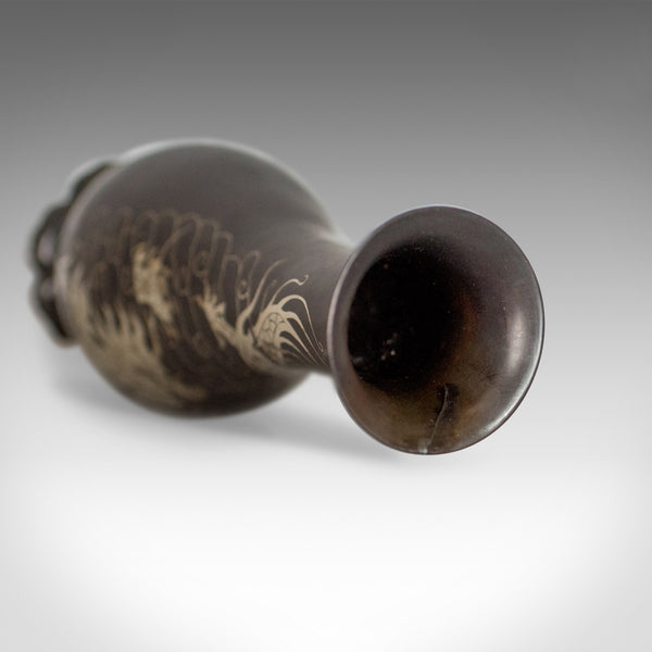 Vintage Pair of Lacquerware Vases, Chinese, 'Bodiless', Stem, Silver on Black - London Fine Antiques