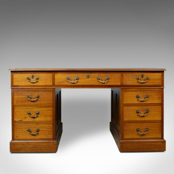 Vintage Pedestal Desk, English, Mahogany, Tooled Leather, Mid 20th Century - London Fine Antiques