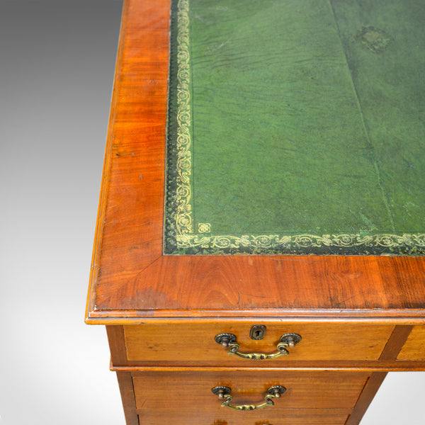 Vintage Pedestal Desk, English, Mahogany, Tooled Leather, Mid 20th Century - London Fine Antiques