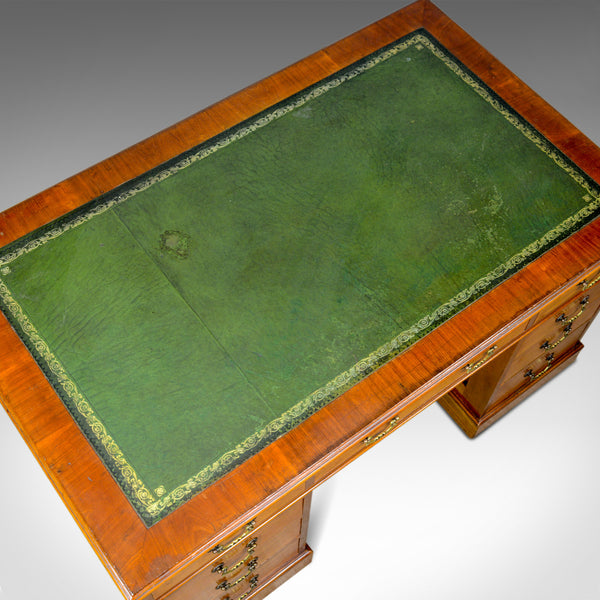 Vintage Pedestal Desk, English, Mahogany, Tooled Leather, Mid 20th Century - London Fine Antiques