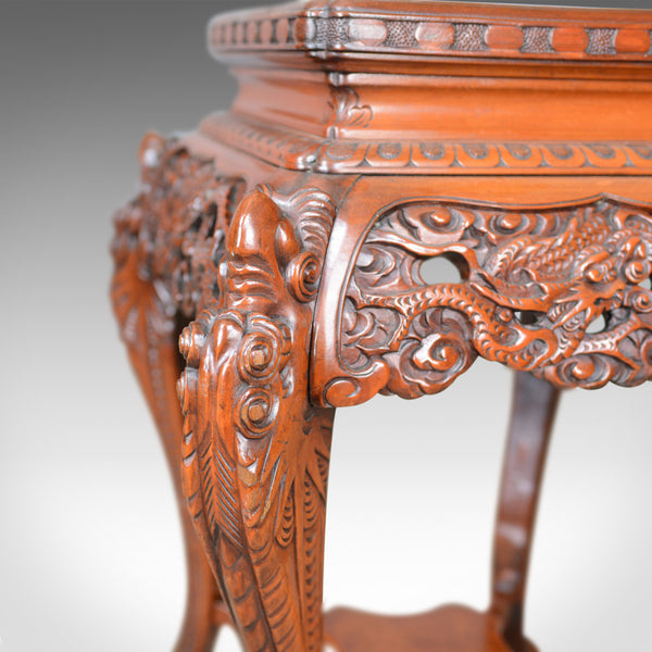 Vintage Pedestal Table, Carved, Oriental, Chinese Elm, Side, Plant Stand, C20th - London Fine Antiques
