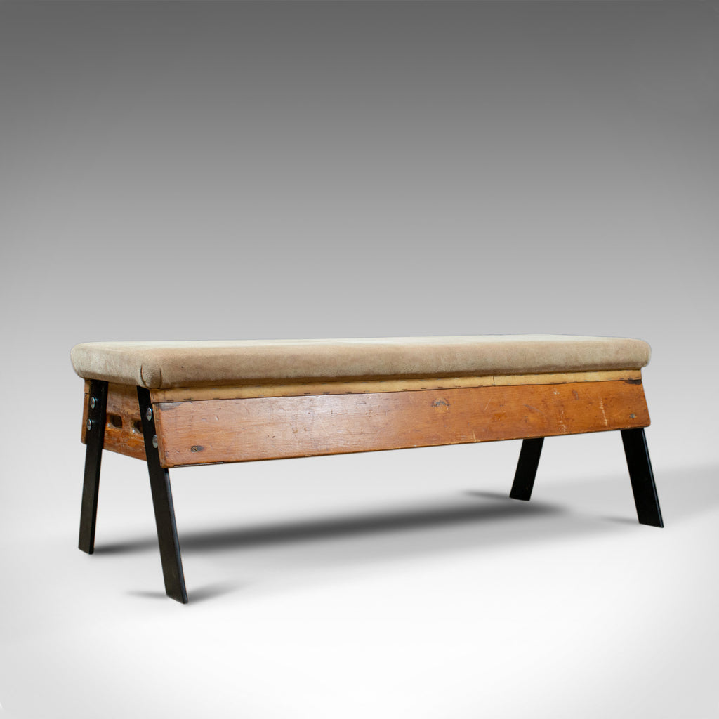 Vintage Suede Top Bench, Vaulting Horse, Three Seat, Kitchen, Mid Century Chic - London Fine Antiques