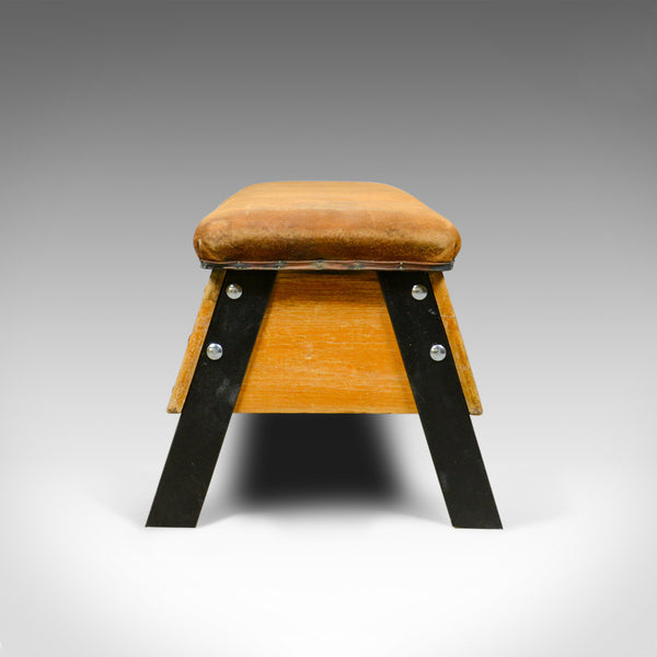 Vintage Suede Top Bench, Vaulting Horse Three Seat, Mid Century Chic - London Fine Antiques