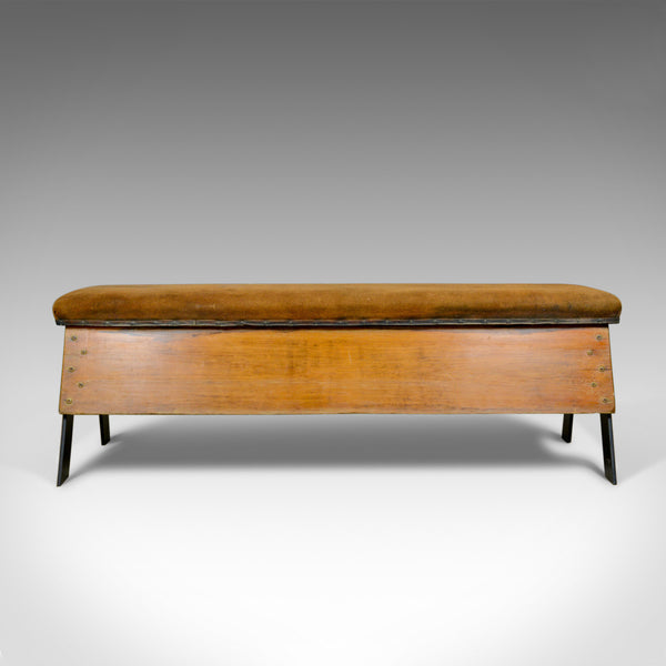 Vintage Suede Top Bench, Vaulting Horse Three Seat, Mid Century Chic - London Fine Antiques