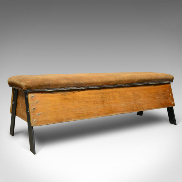 Vintage Suede Top Bench, Vaulting Horse Three Seat, Mid Century Chic - London Fine Antiques
