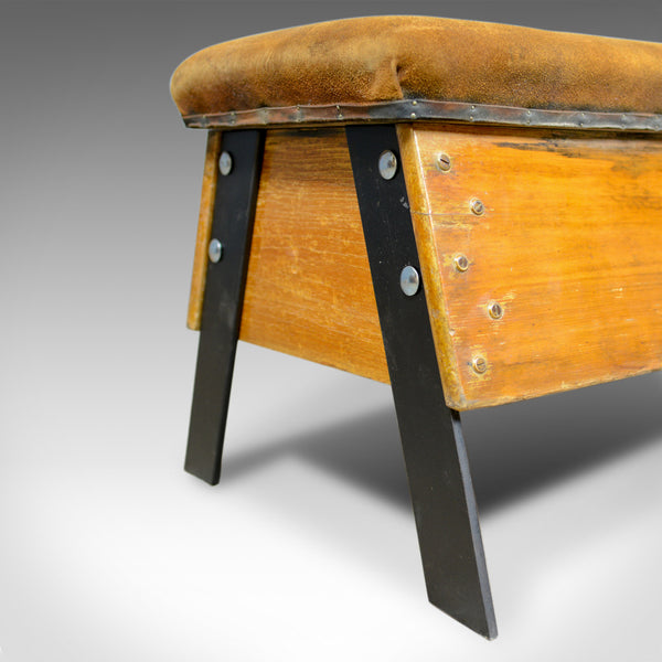 Vintage Suede Top Bench, Vaulting Horse Three Seat, Mid Century Chic - London Fine Antiques
