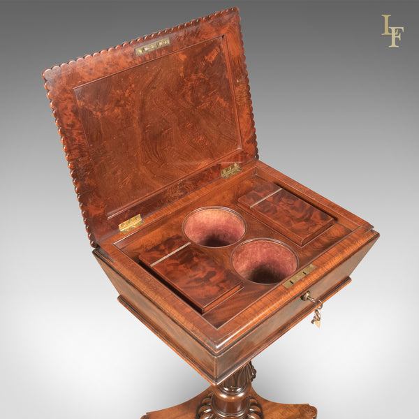 William IV Antique Teapoy, English Flame Mahogany, Side Table, c.1835 - London Fine Antiques