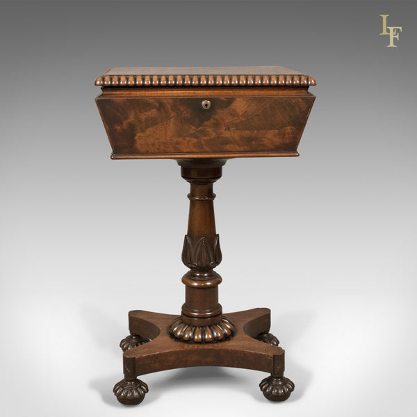 William IV Antique Teapoy, English Flame Mahogany, Side Table, c.1835 - London Fine Antiques