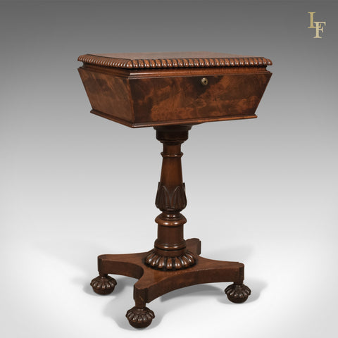 William IV Antique Teapoy, English Flame Mahogany, Side Table, c.1835 - London Fine Antiques