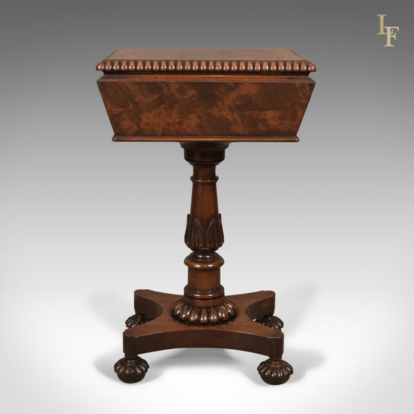 William IV Antique Teapoy, English Flame Mahogany, Side Table, c.1835 - London Fine Antiques
