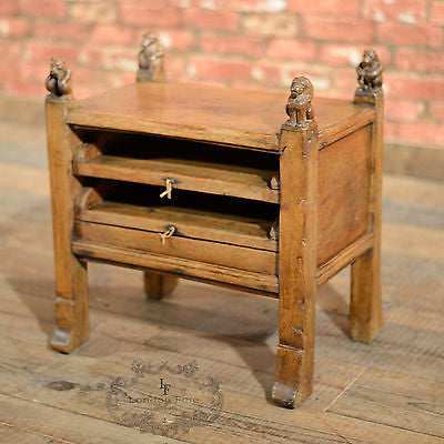 Antique Stool Cabinet Small Side Table, English Oak, Carved Animals, Curiosity - London Fine Antiques