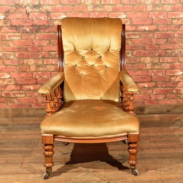 Victorian Walnut Armchair, Upholstered, c.1880 - London Fine Antiques