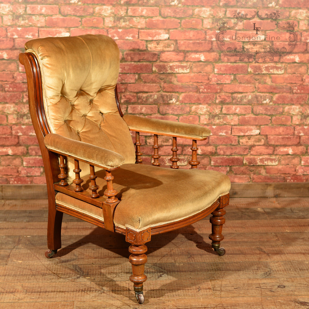 Victorian Walnut Armchair, Upholstered, c.1880 - London Fine Antiques