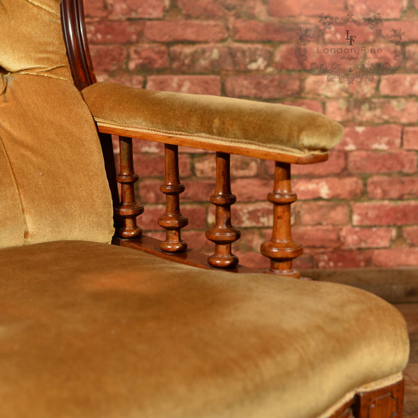 Victorian Walnut Armchair, Upholstered, c.1880 - London Fine Antiques
