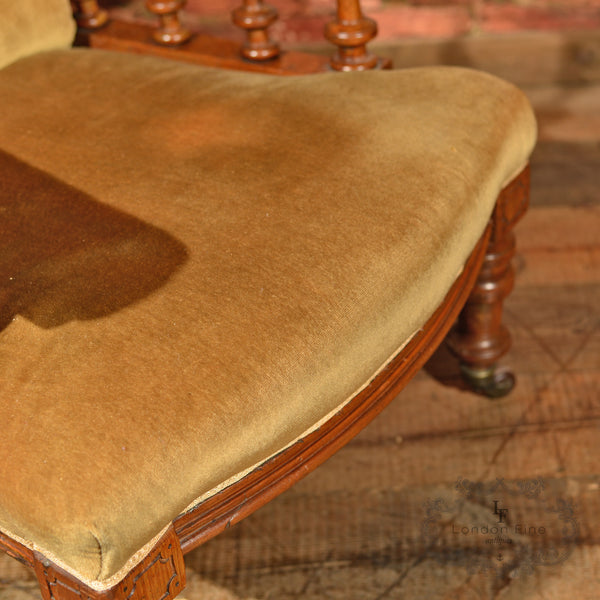 Victorian Walnut Armchair, Upholstered, c.1880 - London Fine Antiques