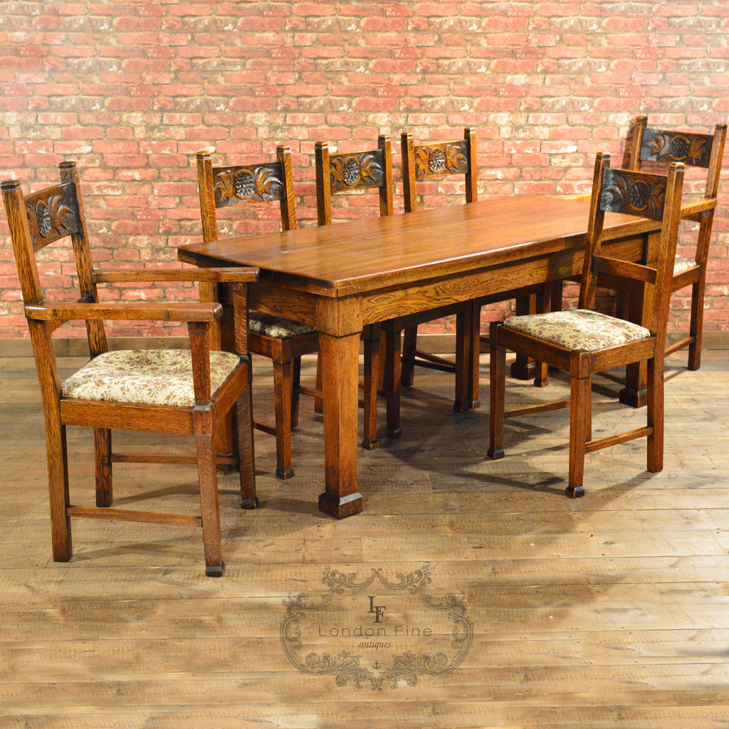 Arts & Crafts Dining Table & 6 Chairs - London Fine Antiques