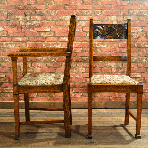 Arts & Crafts Dining Table & 6 Chairs - London Fine Antiques