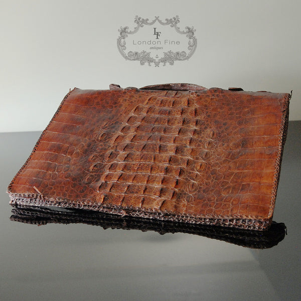 Edwardian Crocodile Brief Case - London Fine Antiques