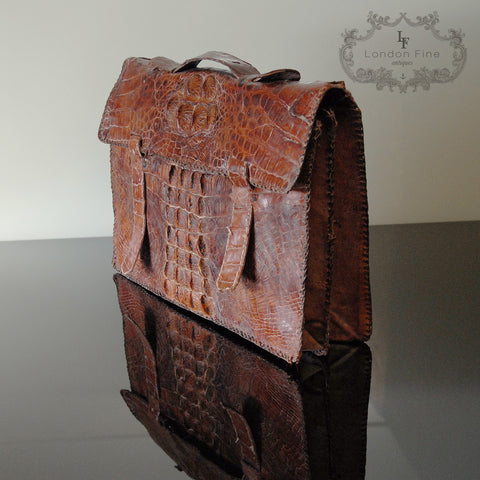 Edwardian Crocodile Brief Case - London Fine Antiques